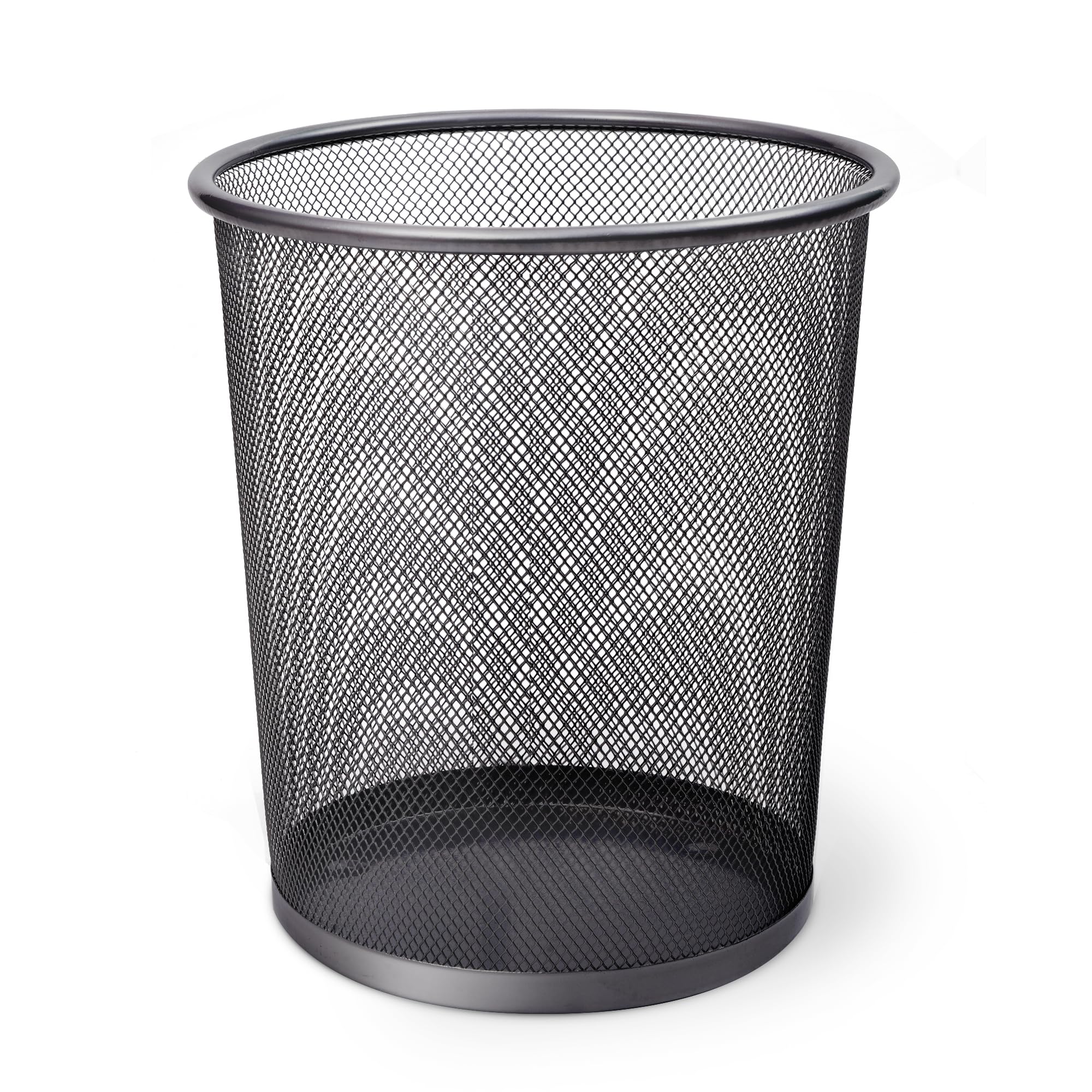 KEPLIN Round Trash Can Bin - 1 Pack Charcoal Black Non-slip Mesh Bins | Waste Paper Bin | Sturdy Metal Bin Indoor Waste Bin for Home, Bedroom, Office, Bathroom, Living Room