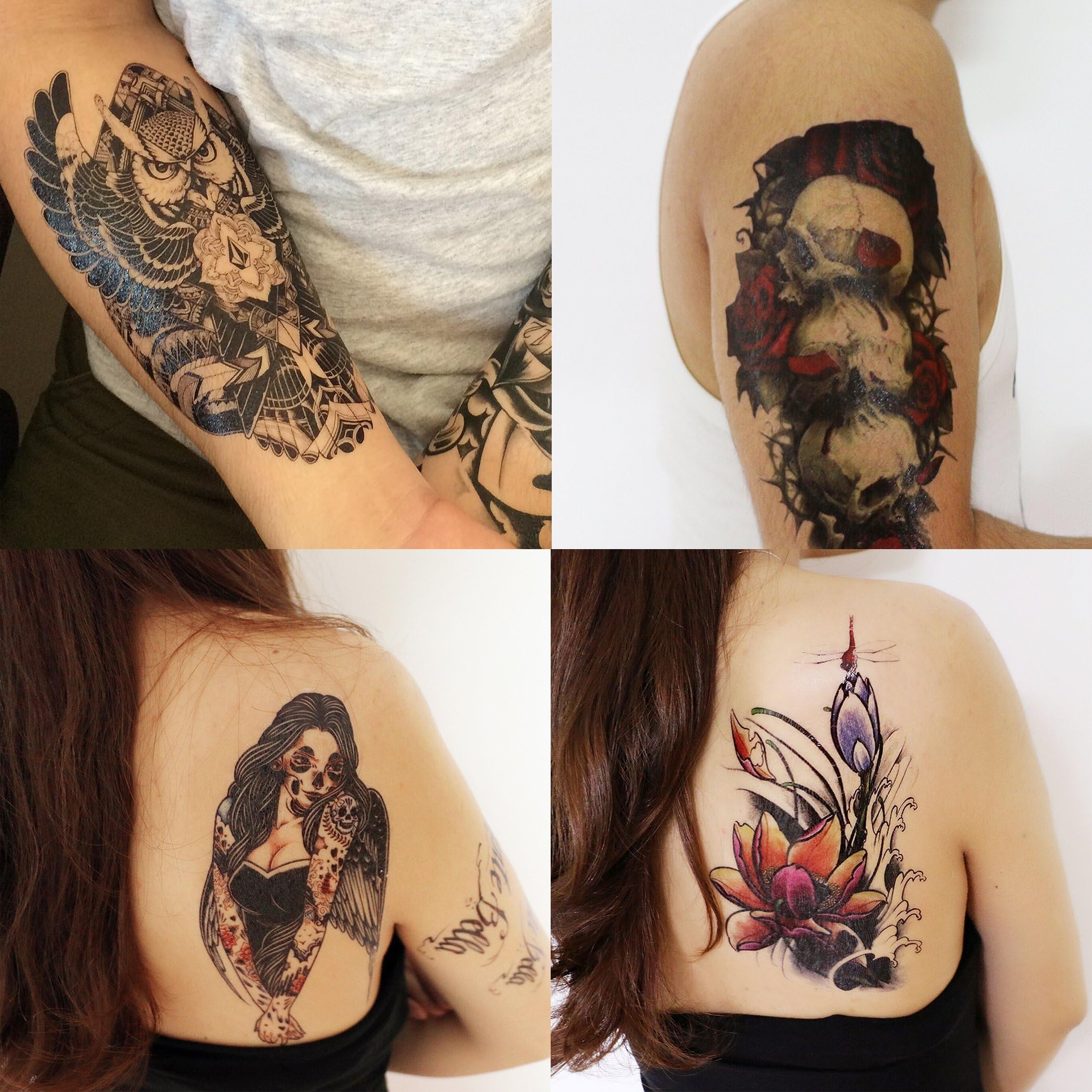 GIFT!Tastto 4 Sheets Temporary Tattoos of Sexy Lady,Lotus,Rose Skull,Lotus,Owl with Gift
