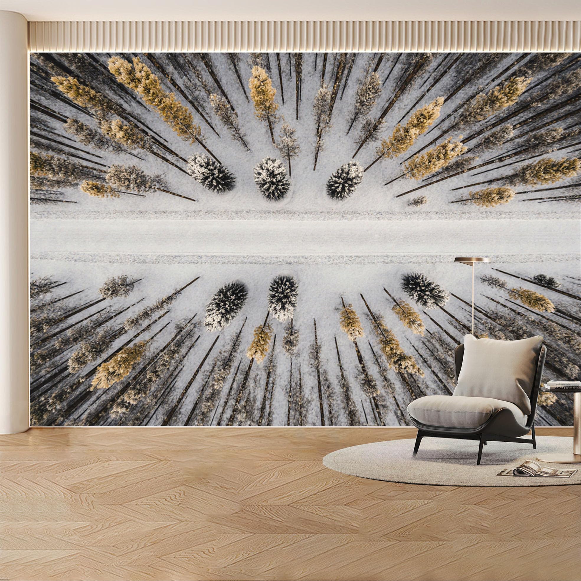 Custom Wall Mural Wallpaper Snowy Forest Landscape， Nature 3D Effect Wall Decor Large Wall Art， Minimalist Nordic for Living Room， Bedroom， Office