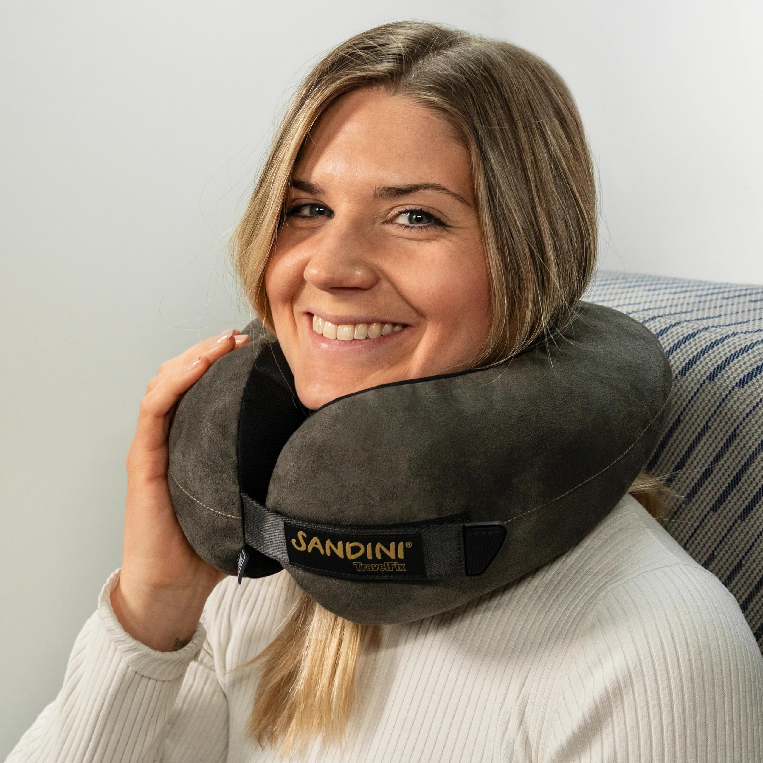 SANDINI TravelFix Ergonomiczna podróżna poduszka pod kark, rozmiar Flexi (XL) - mikrofibra - w różnych kolorach, mikrofibra, Outlast/Edel-Mikrofaser ANTHRAZIT, S/M/L Regularny rozmiar: pasuje do S-L