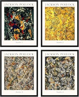 Set of 4 Jackson Pollock Wall Art Framed Prints - 12x16 Abstract Wall Decor Modern Famous Paintings Reproductions for Bathroom Living Room Decor