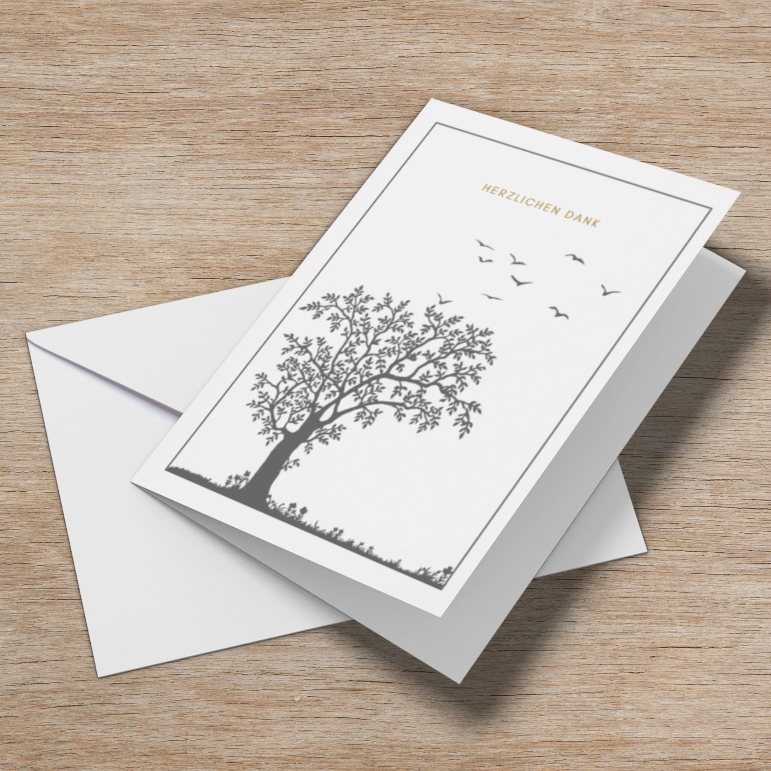 Set 25x Trauer Danksagung | Klappkarten & Umschläge | Moderne Trauerkarten Danksagung, Trauerkarten Danksagung mit Innentext (Baum - 25 Stück)