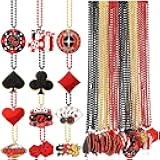 Ferreve 36 Pcs Casino Night Beaded Necklaces Bulk 12 Styles Casino Dice Dollar Sign Necklaces Gold Red Black Beaded Necklace for Birthday Party Favors Supplies (Dice)