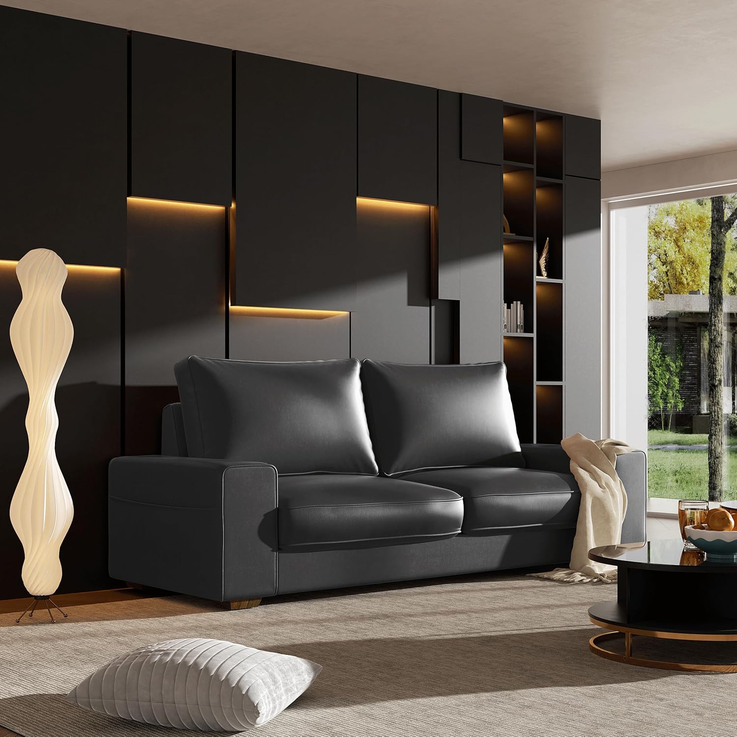 VALUXE Faux Leather Sofa Couch 71.25” Modern Breathable Sofas & Couches 2-Seater Loveseat, for Living Room Apartment Office Small Space, Black