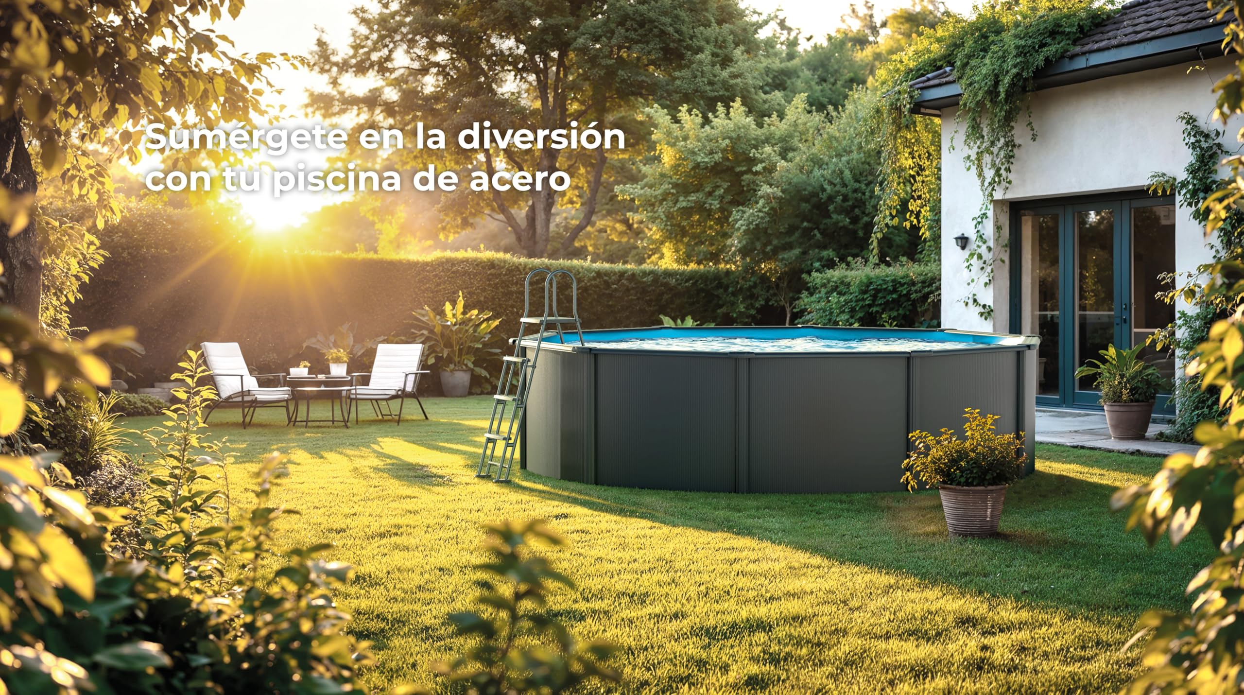 Gre KIT350GY Piscina de Acero Elevada, Redonda con Aspecto Acero Gris Grafito, Piscinas Desmontables para Jardín, 350 x 120 cm, Kea