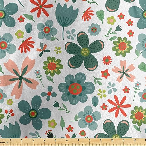 Ambesonne Spring Fabric by The Yard, Pattern with Folk Flowers, Decorative Satin Fabric for Home Textiles and Crafts, 3 Yards, Teal Vermilion Ambesonne Spring Fabric by The Yard, Pattern with Folk Flowers, Decorative Satin Fabric for Home Textiles and Crafts, 3 Yards, Teal Vermilion