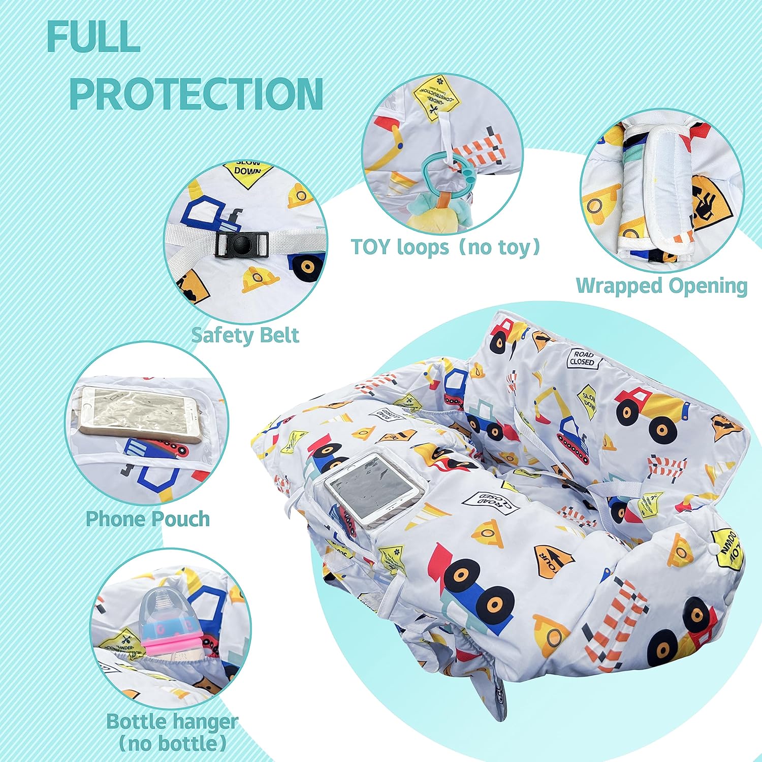 Shopping Cart Cover for Baby,2-in-1 High Chair Cover with Portable Cloth Bag,Cart Seat Pad for Babies Grocery Cushion Cover Restaurant,Suitable for All Supermarkets