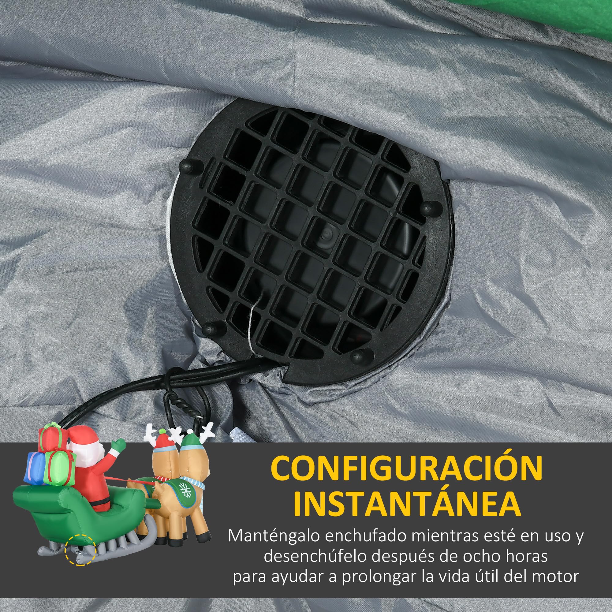 HOMCOM Decoración Inflable de Navidad Papá Noel con Trineo 210x70x125 cm | 2 Renos, Decoración Navideña, con 4 Luces LED, para Jardín Patio