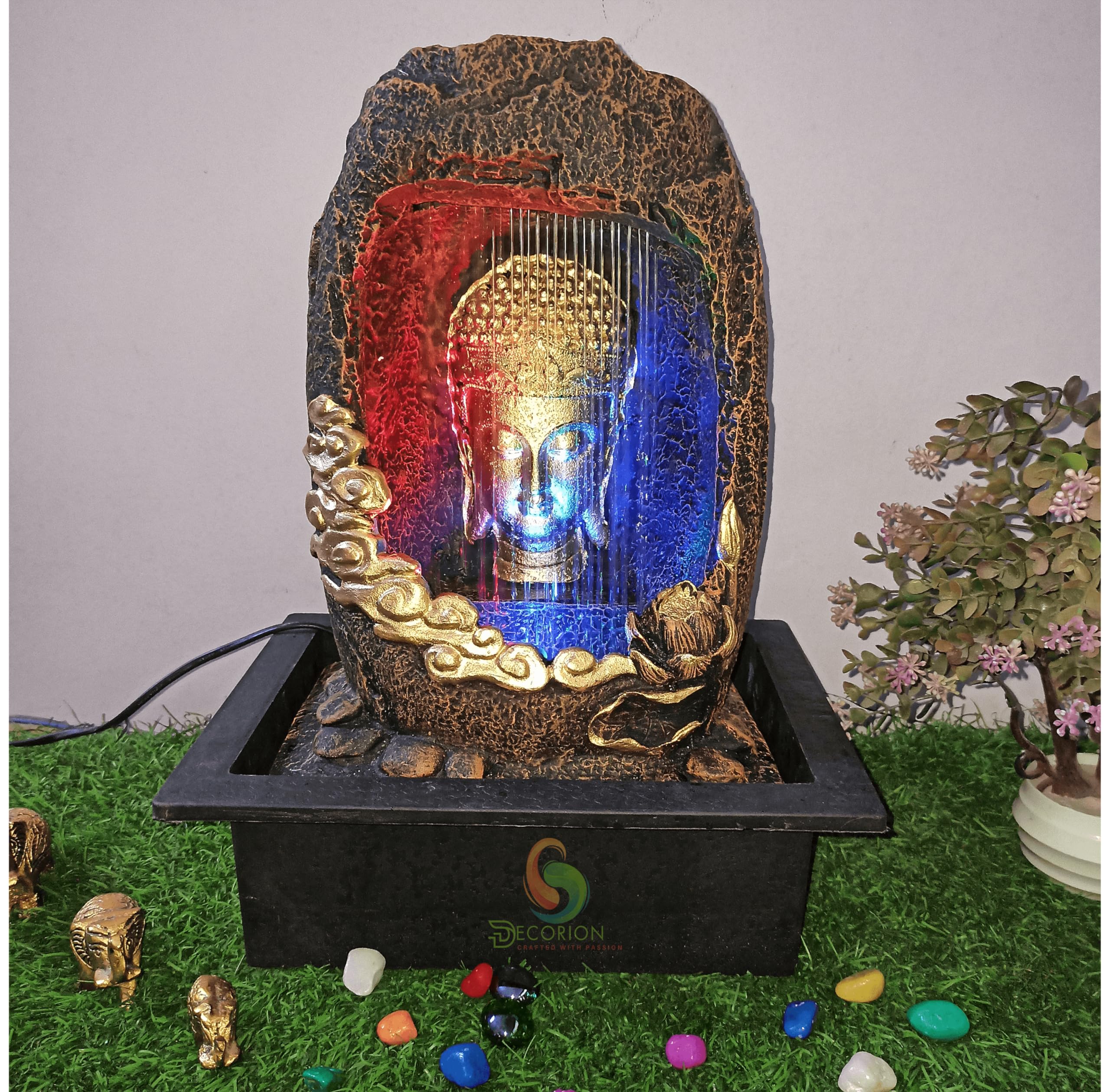 DECORION™ Buddha Decorative Table Top Water Fountain for Home Décor/Indoor/Garden/Vaastu with Multicolor LED and Water Pump-image-10