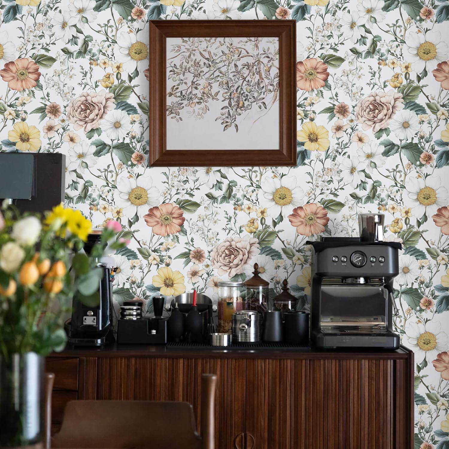 Abyssaly Boho White Floral Peel and Stick Wallpaper Blue Mahjong Mat for Table with 4 Racks