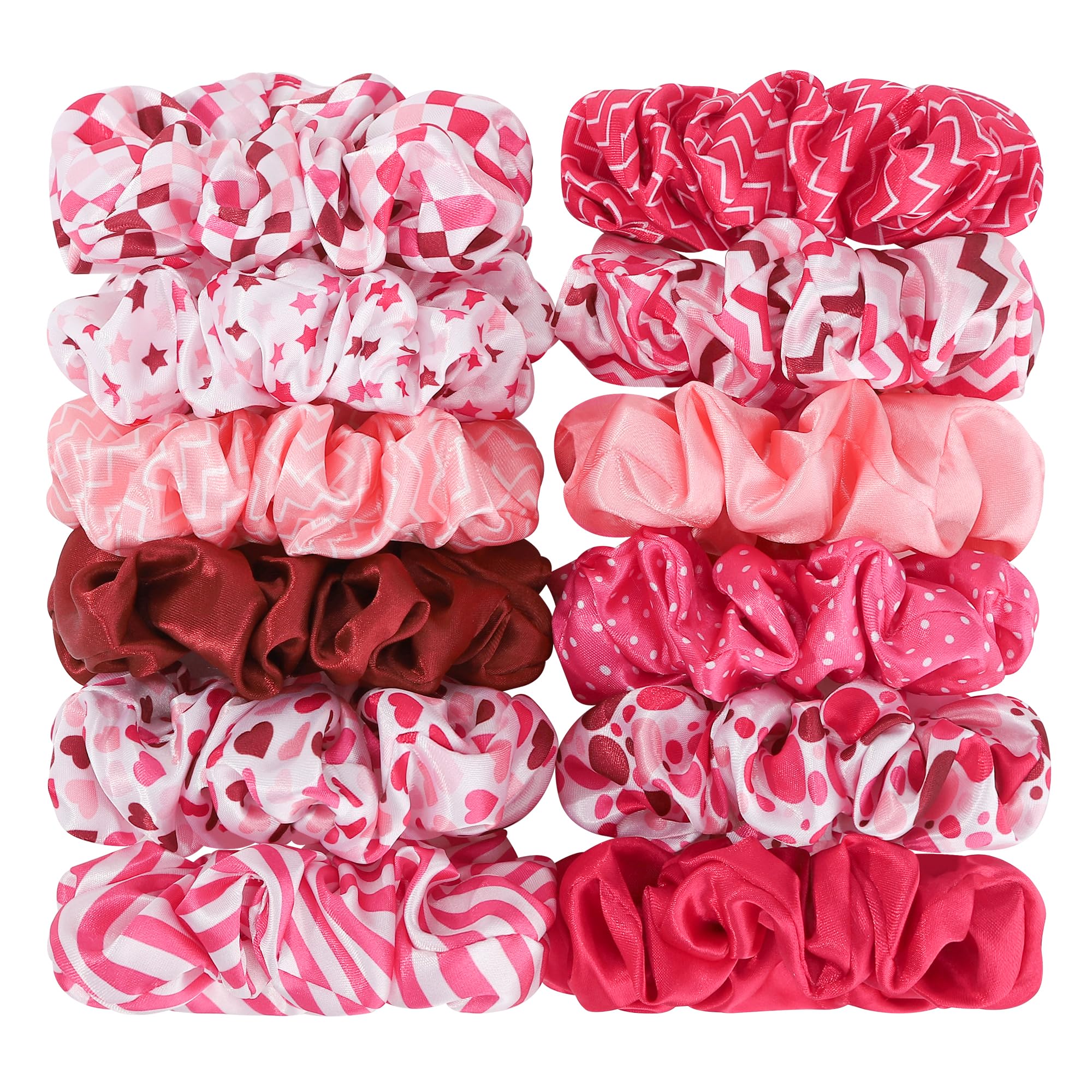 12 Pcs/Set Pink Silk Satin Hair Scrunchies Blush Theme Hair Ties Elastic Soft Scrunchy Hair Bands Hair Ropes Ponytail Holder Hair Accessories for