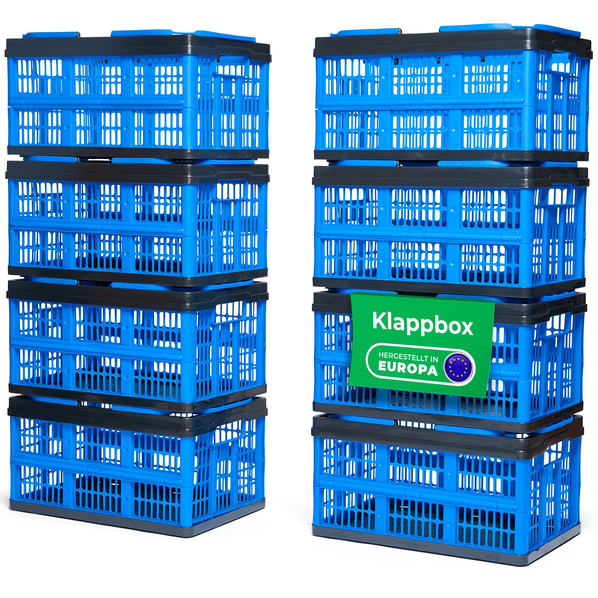 Novaliv Klappbox Blau 8er Set - 16L Faltkorb mit Henkeln - Vielseitiger Einkaufskorb - Praktische Aufbewahrungsbox