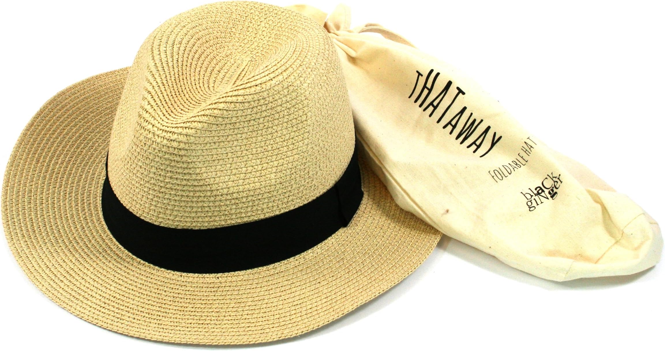 Folding Panama Hat. Straw Trilby/Fedora Style That can be Folded into its Travel Bag. Unisex, Mens and Ladies. Adjustable Size. Beige