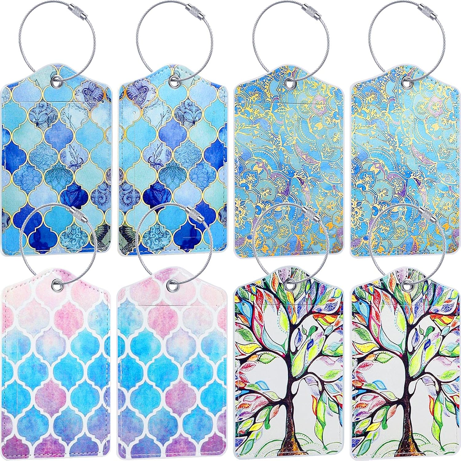 8 Sets Luggage Labels Fintie Privacy Cover ID Tags Baggage Tags with Stainless Steel Loop and Address Card for Travel Business Bag Suitcase (Moroccan Love, Shades of Blue) : Clothing, Shoes & Jewelry