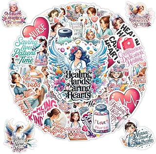 60 PCS Nurse Stickers Pack, Waterproof Vinyl Decals with Motivational Medical Quotes for Nurse Week Gifts, Healthcare Students, Doctor, Laptop, Water Bottle, Scrapbook, Journal, Thank You Gift