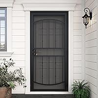 JUBEST 36x80 Steel Security Screen Door - Reversible Outswing, Heavy-Duty Expanded Metal, Rust-Resistant Black Powder Coat