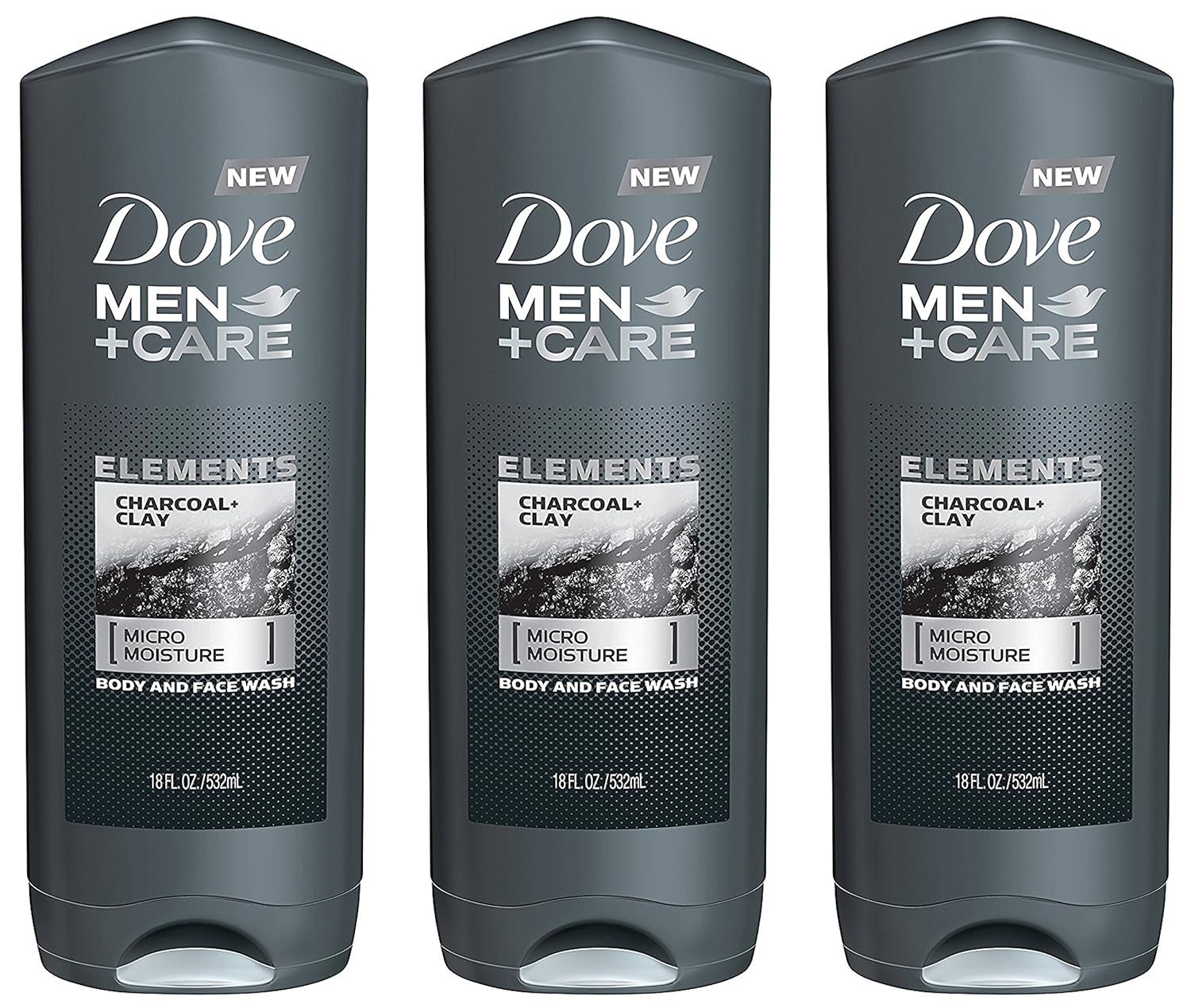 Dove Men+Care Charcoal + Clay Purifying Body + Face Scrub, 18 fl oz (3 pack) (Bundle)