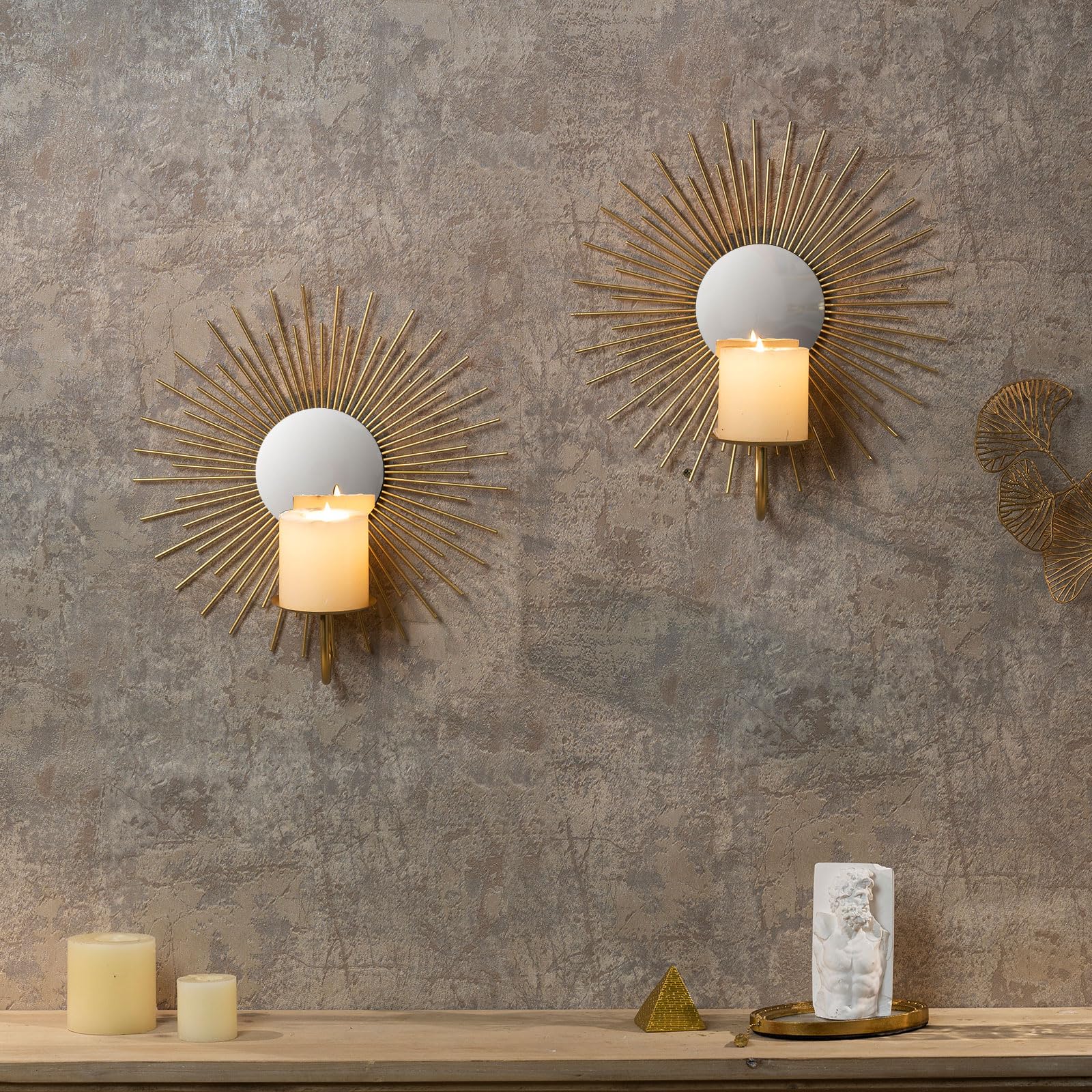 AIM & GGKK Wandkerzenhalter,Set von 2 Stück Wand Kerzenhalter Wandleuchter Kerzenständer für Esszimmer, Wohnzimmer und Schlafzimmer Wand Deko