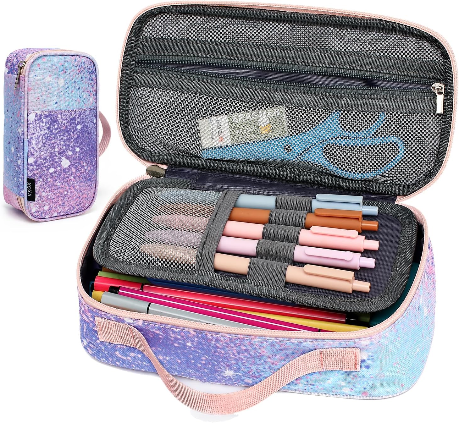 FUXINGYAO Pink Pencil Case Multi Slot Pouch Portable Bag for School and Office