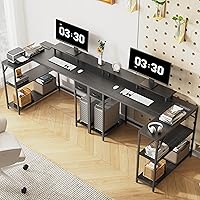 Vista 9 de Escritorio en forma de L de 53 pulgadas, escritorio para juegos en forma de L con tomas de corriente y luces LED, escritorio para computadora