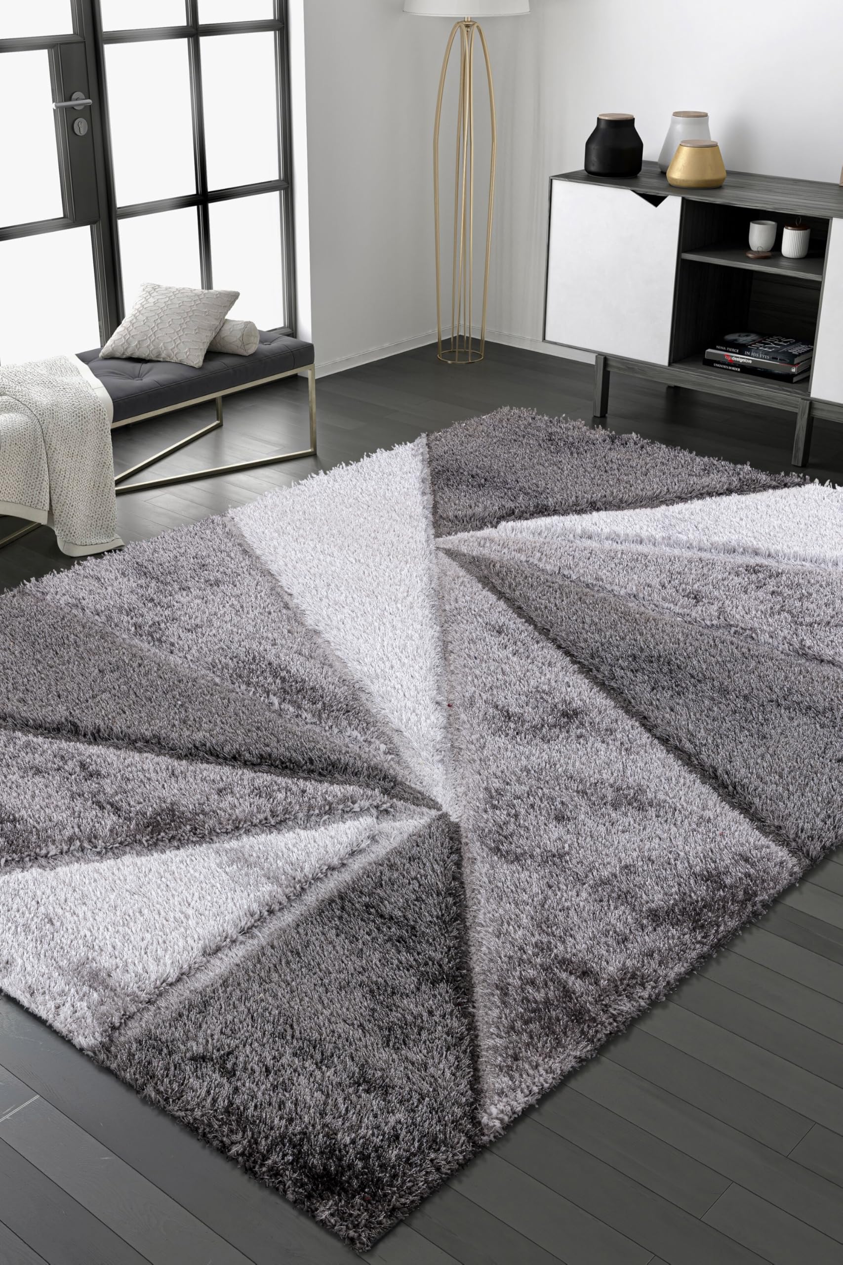 SHAZ HOME Classic Designers Luxury Shaggy Rug Ultra Soft Thick Pile Area Rug for Living Room & Bedroom Best Plush Carpet & Floor Mat (Grey, 200 x 290 cm)