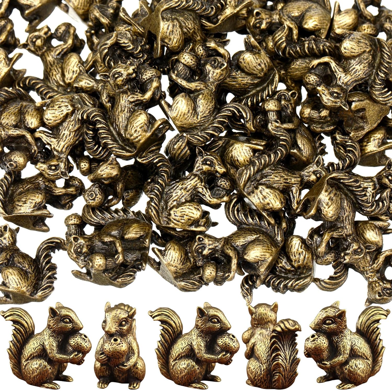 Weysat 50 Pcs Mini Bronze Squirrel Statue, Fall Squirrel Figurine Decor | Antique Metal Squirrel Figurine, Mini Brass Figurine, Falls Fairy Garden Accessories, Gifts for Nature Lovers