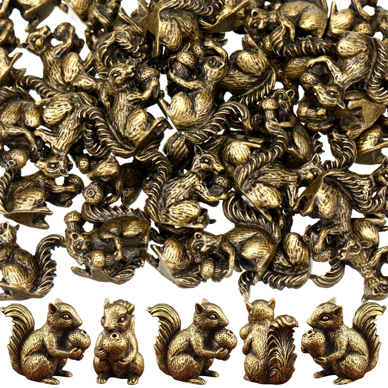 Weysat 50 Pcs Mini Bronze Squirrel Statue, Fall Squirrel Figurine Decor