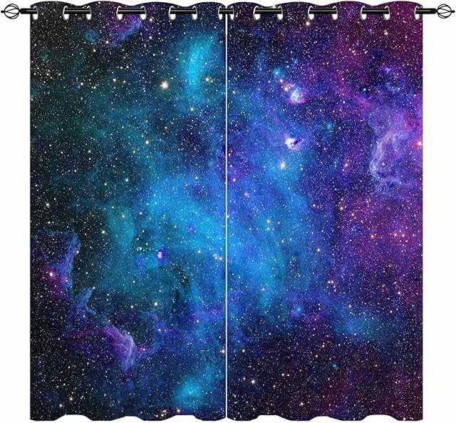 YUANZU Kids Galaxy Curtains - Space Blue Nebula Star Constellation Planet Universe Fantasy Starry Print Pattern Eyelet Blackout Thermal Window Drapes for Boys Girls Bedroom 2 Panels W117cm x D137cm