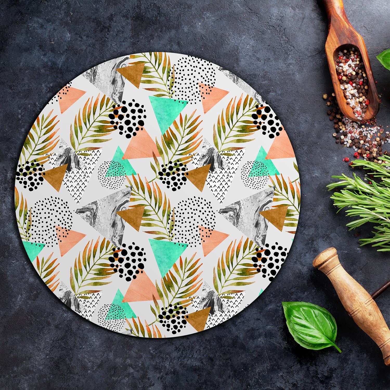 Coloray Glas Schneidebrett 40cm Herdabdeckplatte Servieren von Speisen Spritzschutz Glasabdeckplatte Gehärtetes Glas Induktionsherdabdeckung - Abstrakte Palmenblatt Pastellfarben.
