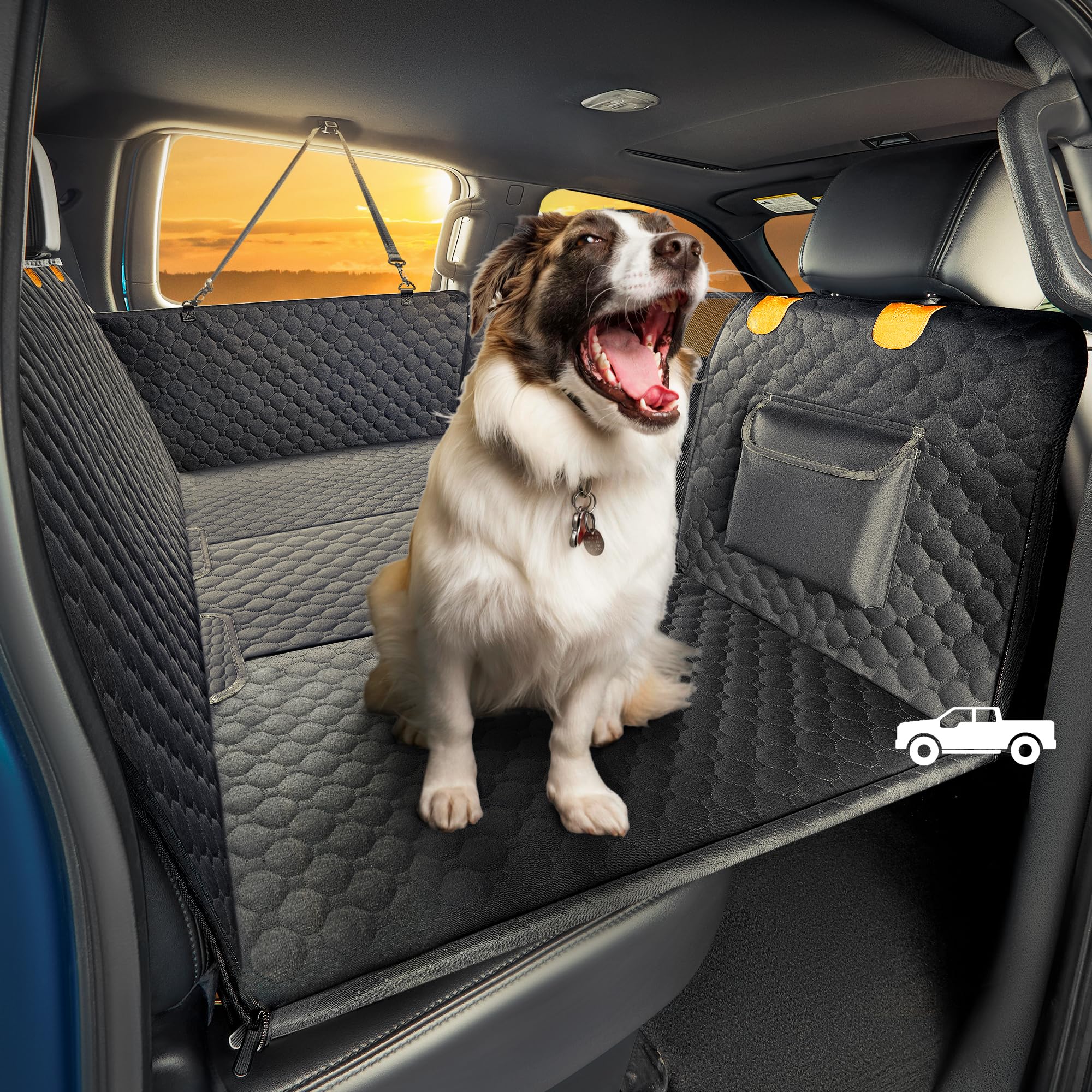 SHARLOVY XL Truck Back Seat Extender for Dogs, Large Hard Bottom Dog Car Seat Cover for Back Seat, Heavy Duty Dog Car Hammock, Waterproof Pet Seat