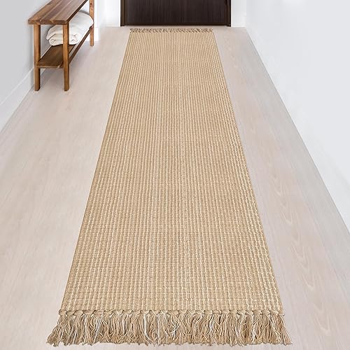 Miniatura 6 de Alfombra de pasillo de 2 x 8 pies, color beige, de algodón, lavable, con borlas, para cocina, pasillo, baño, dormitorio, sala de estar, lavandería,