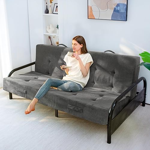 MAXYOYO Colchón tipo futón de 8 pulgadas tamaño matrimonial con asas, sofá cama plegable copetudo (marco no incluido), colchón plegable versátil