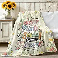 yuboo Teacher Appreciation Gifts for Women - Teacher Plants Seeds that Grow Forever Throw Blanket, Retirement, Birthday Gifts for Teachers - Soft Warm Flannel for Classroom, 60" x 50"