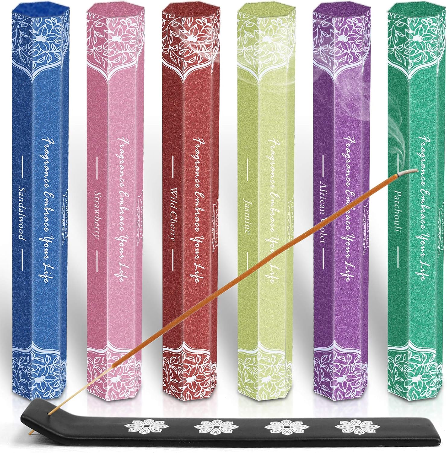 Premium Incense Multipack Gift Set - Incense Sticks for Aromatherapy Spa, Yoga, Meditation, Relaxation - Wooden Holder Included - Image 4