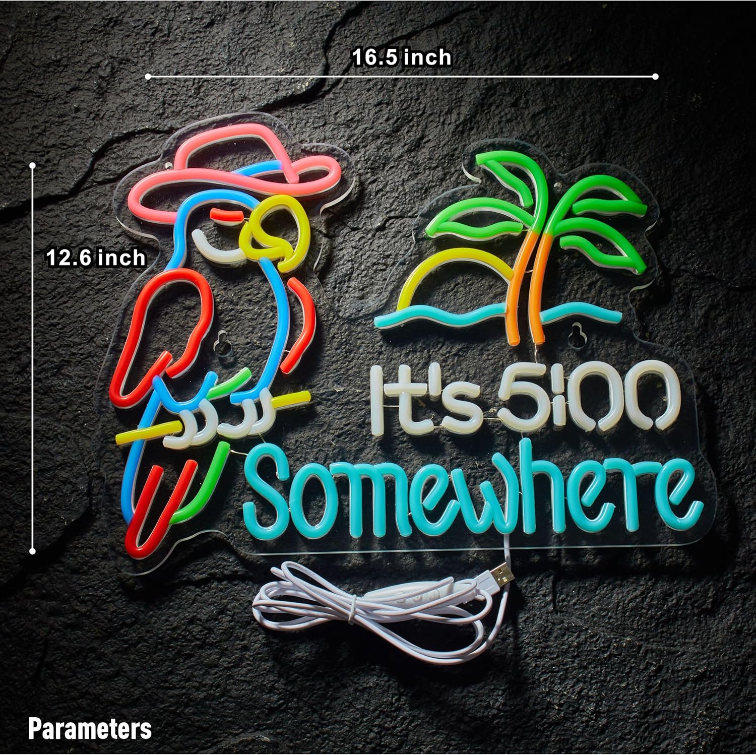 Parrot Its 5 00 O'clock Some Where Neon Sign for Wall Decor USB Powered Five Oclock Dimmable Bar Beer LED Light Man Cave - Image 5