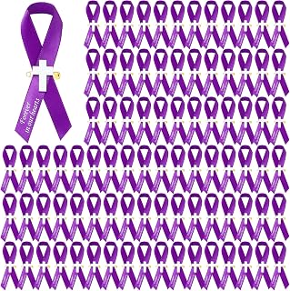 Geosar 100 Pcs Cross Funeral Memorial Ribbons Pins Memorial Service Respect Ribbon Bow with Safety Pins and Cross for Mourning Remembrance Day Funeral(Purple)