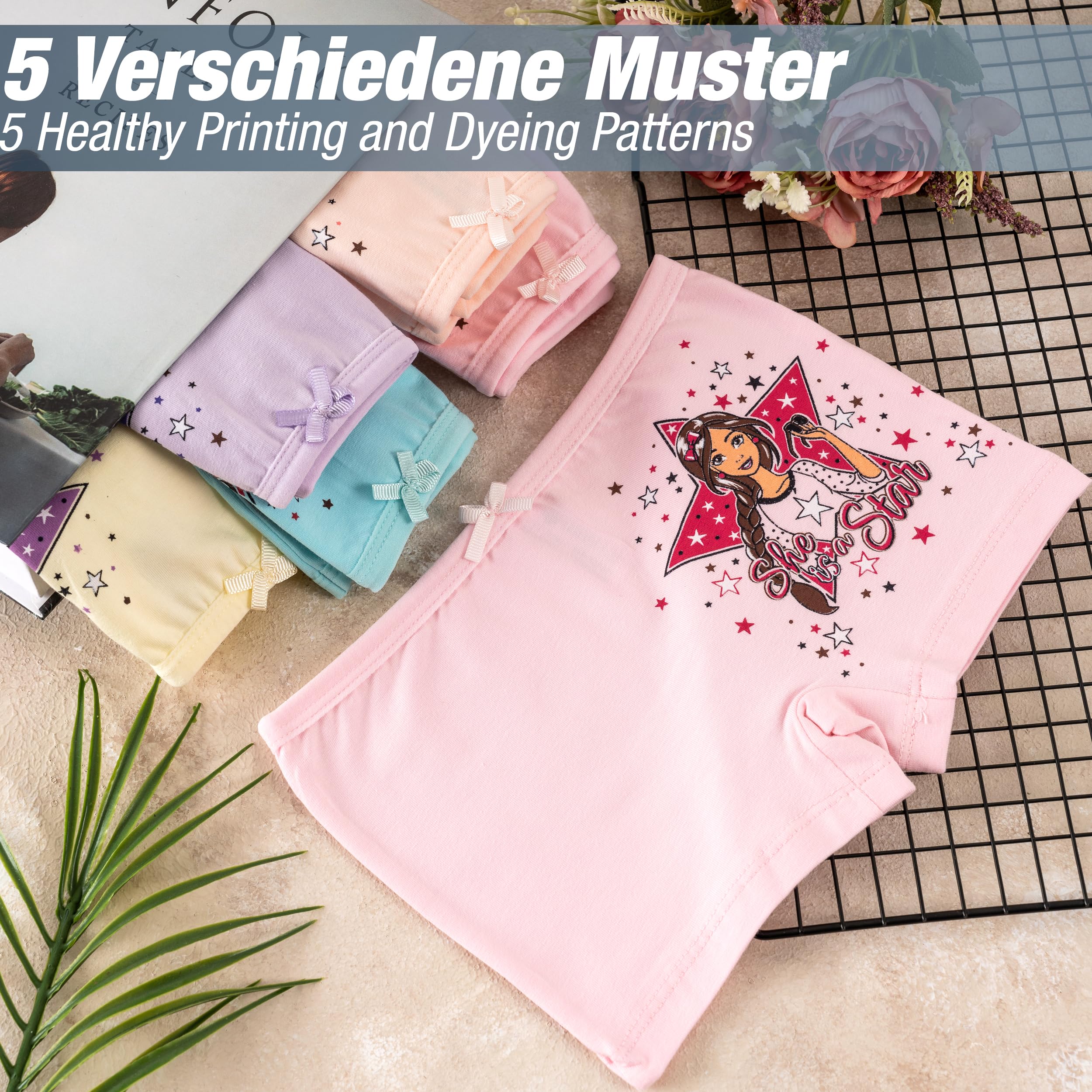 LOREZA ® 10 Mutandine da Bambina in Cotone - Modello Boxer - Stile Hipster - 2-13 Anni