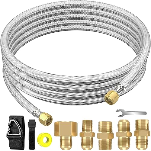 Upgraded 12Feet High Pressure Braided Propane Hose Extension with Conversion Coupling 3/8" Flare to 1/2" Female NPT, 1/4" Male NPT, 3/8" Male Flare for BBQ Grill, Fire Pit, Heater