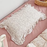Vista 30 de BuLuTu Funda de almohada de muselina de algodón para niños pequeños, diseño de brotes, funda de almohada Shabby Chic con borde de volantes, funda