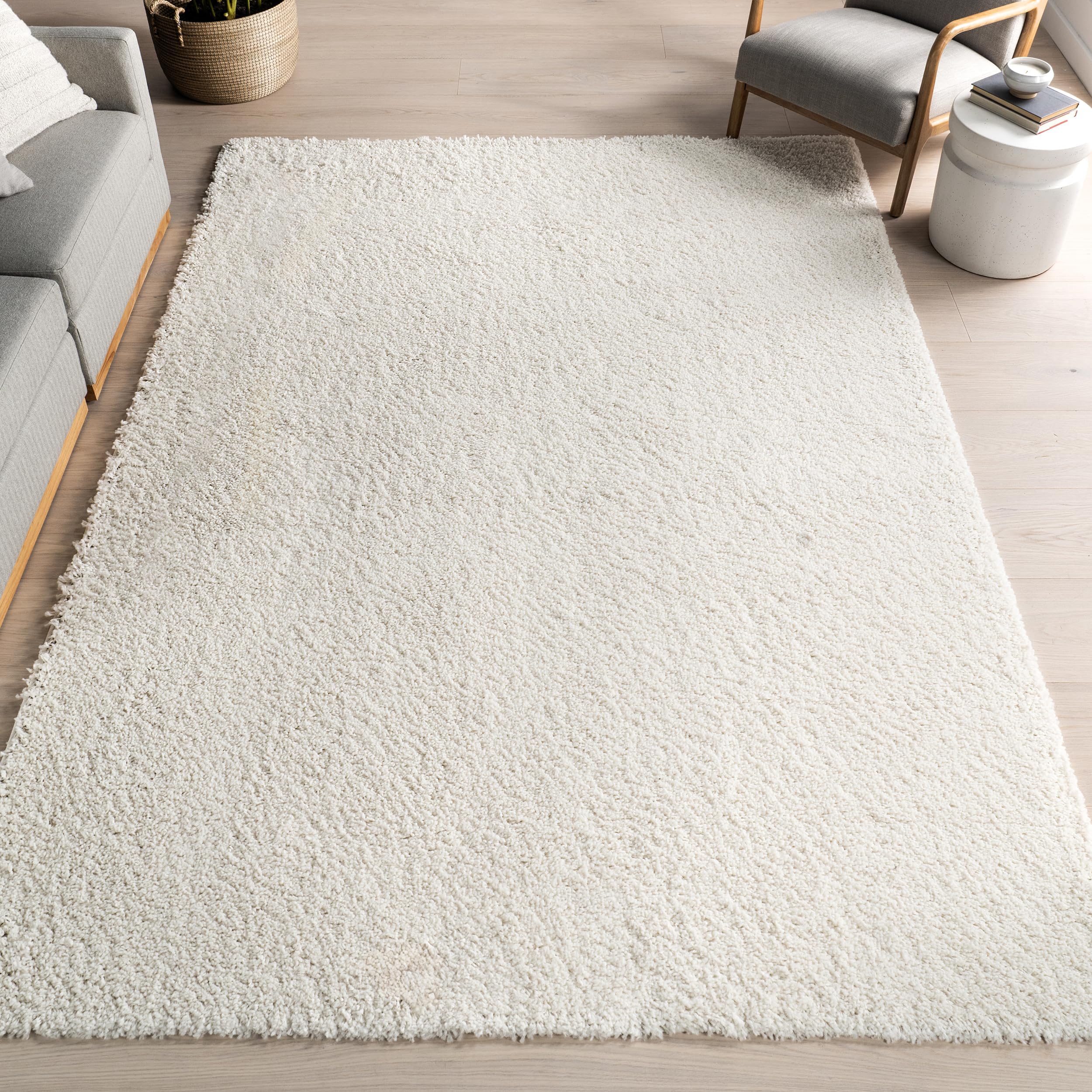Marleen Off-White, 7'10" x 10', Solid, Shag, Soft and Plush, High Traffic, Stain Resistant, Easy Clean, Durable Area Rug for Bedroom, Living Room, Dining Space, Den, Foyer, Entryway
