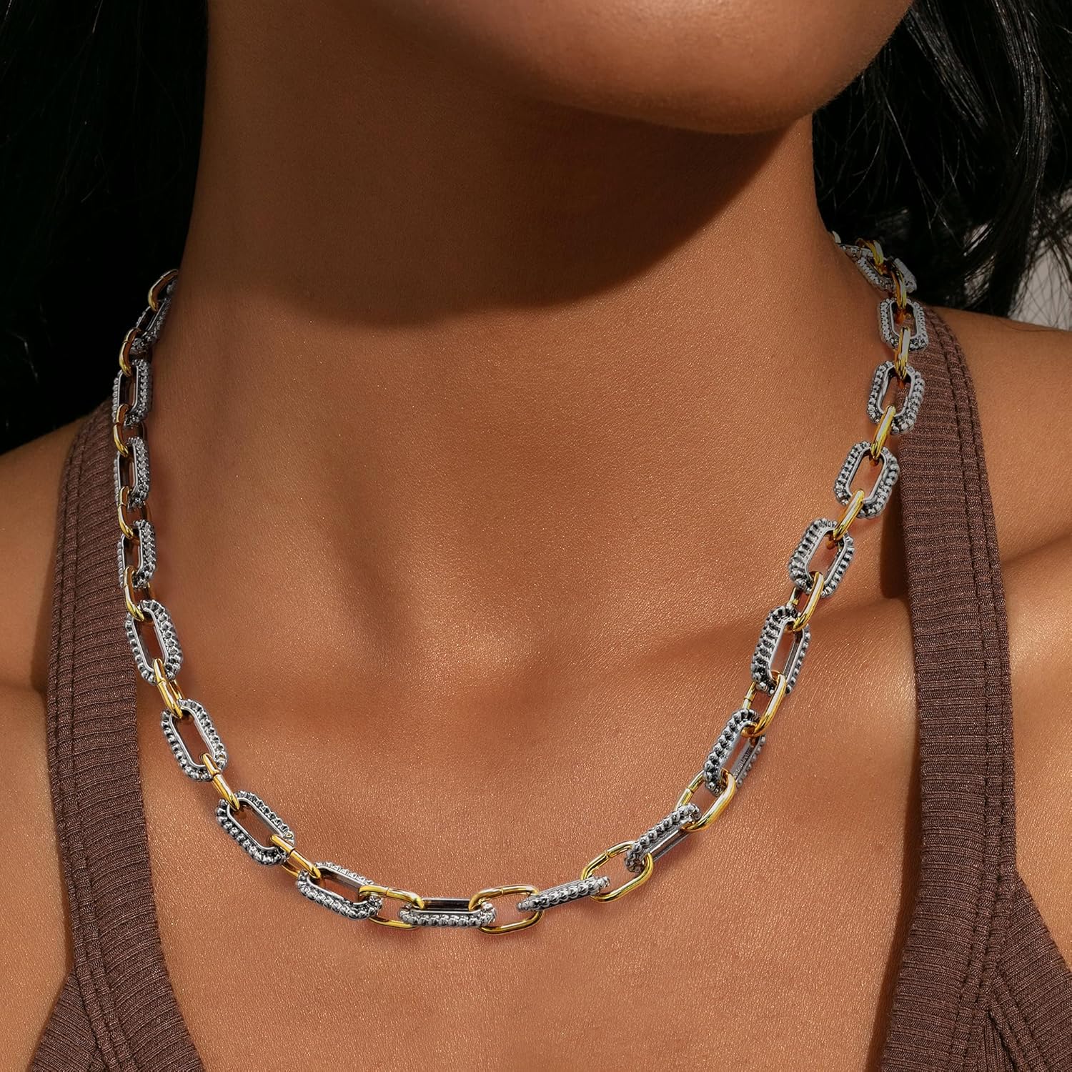 Wire Necklaces for Women, 2 Tone Link Chain Necklaces Circles Adjustable Necklaces Costume Jewelry for Women Gifts - Image 4