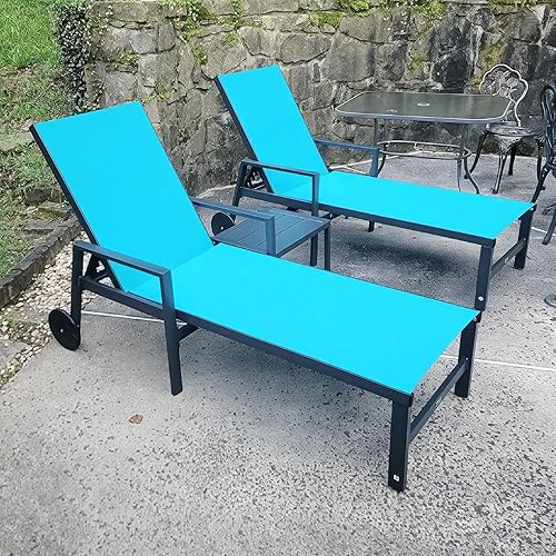 Miniatura 9 de PURPLE LEAF Sillón reclinable de aluminio para exteriores, 2 piezas, con ruedas y reposabrazos, para piscina, patio, playa, color azul turquesa