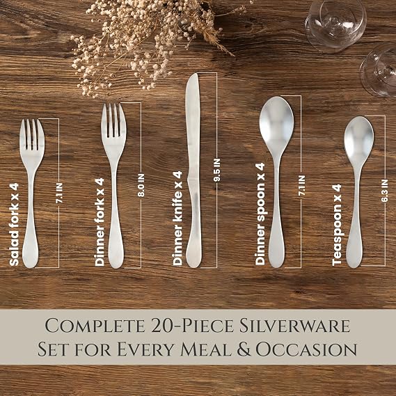 Knork Place Setting Forks (5 Piece), Matte Silver