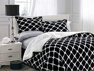 Elegant Comfort Softest, Coziest Premium Quality Heavy Weight Bloomingdale Pattern Micromink Sherpa-Backing Reversible Down Alternative Micro-Suede 3-Piece Comforter Set, King, Black