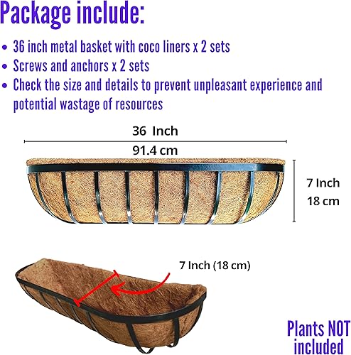 Miniatura 2 de LaLaGreen - Macetero para barandilla de terraza, paquete de 2, macetas de pared grandes de 36 pulgadas para plantas al aire libre, cajas de flores