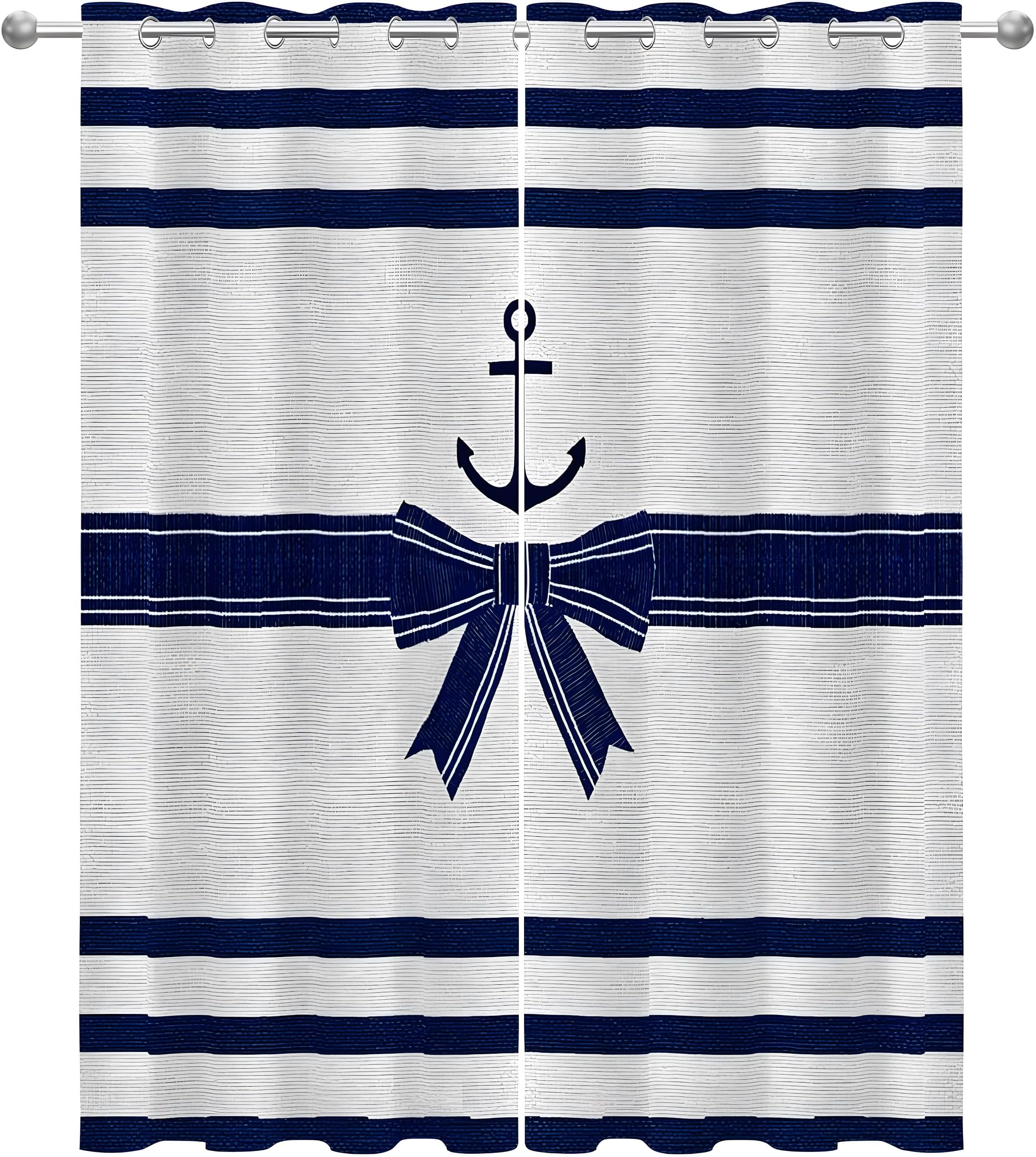 Rideaux occultants bleu et blanc L160 H240 rideau thermique motif ancre salon