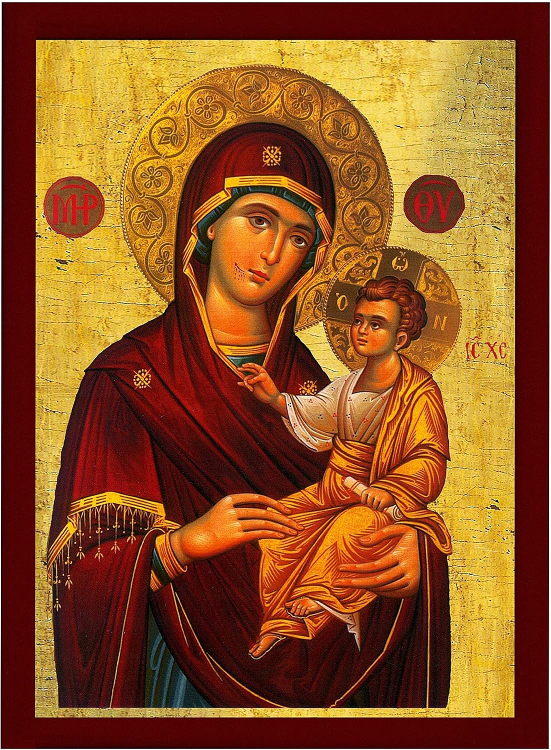 Virgin Mary icon Panagia Portaitissa, Greek Christian Orthodox Icon, Mother of God Byzantine Art, Theotokos Handmade Wall Hanging Wood Plaque 20x27cm