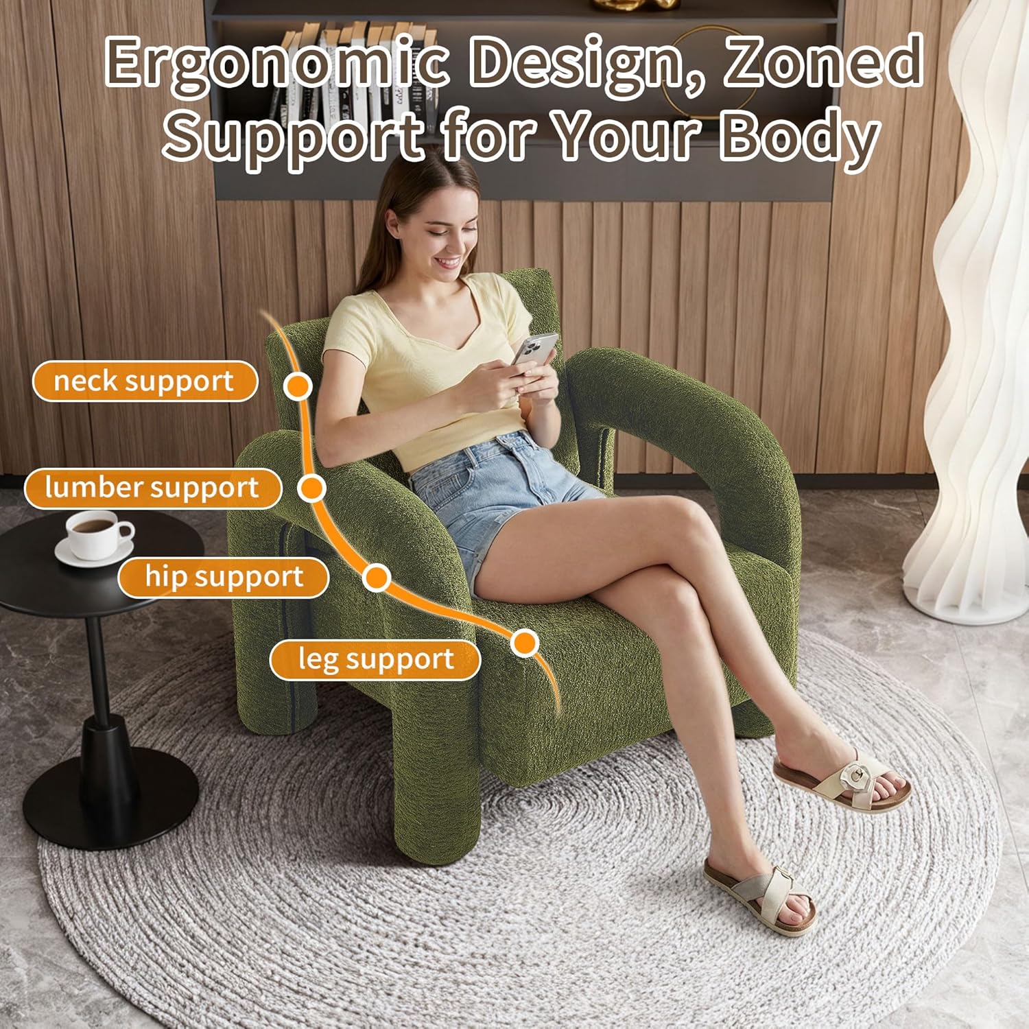 33.5" Modern Accent Chair, Velvet Single Sofa for Living Room,Comfy Arm Chair Leisure Armchair Single Sofa Chair with Curved Arm for Living Room, Apartment,Bedroom,Green