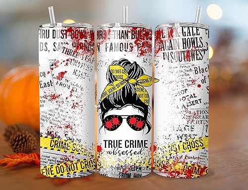 Miniatura 2 de 20oz Skinny Tumbler with Metal Straw & Lid - Messy Bun True Crime Obsessed Gift for Women - Perfect for True Crime Documentary Lovers