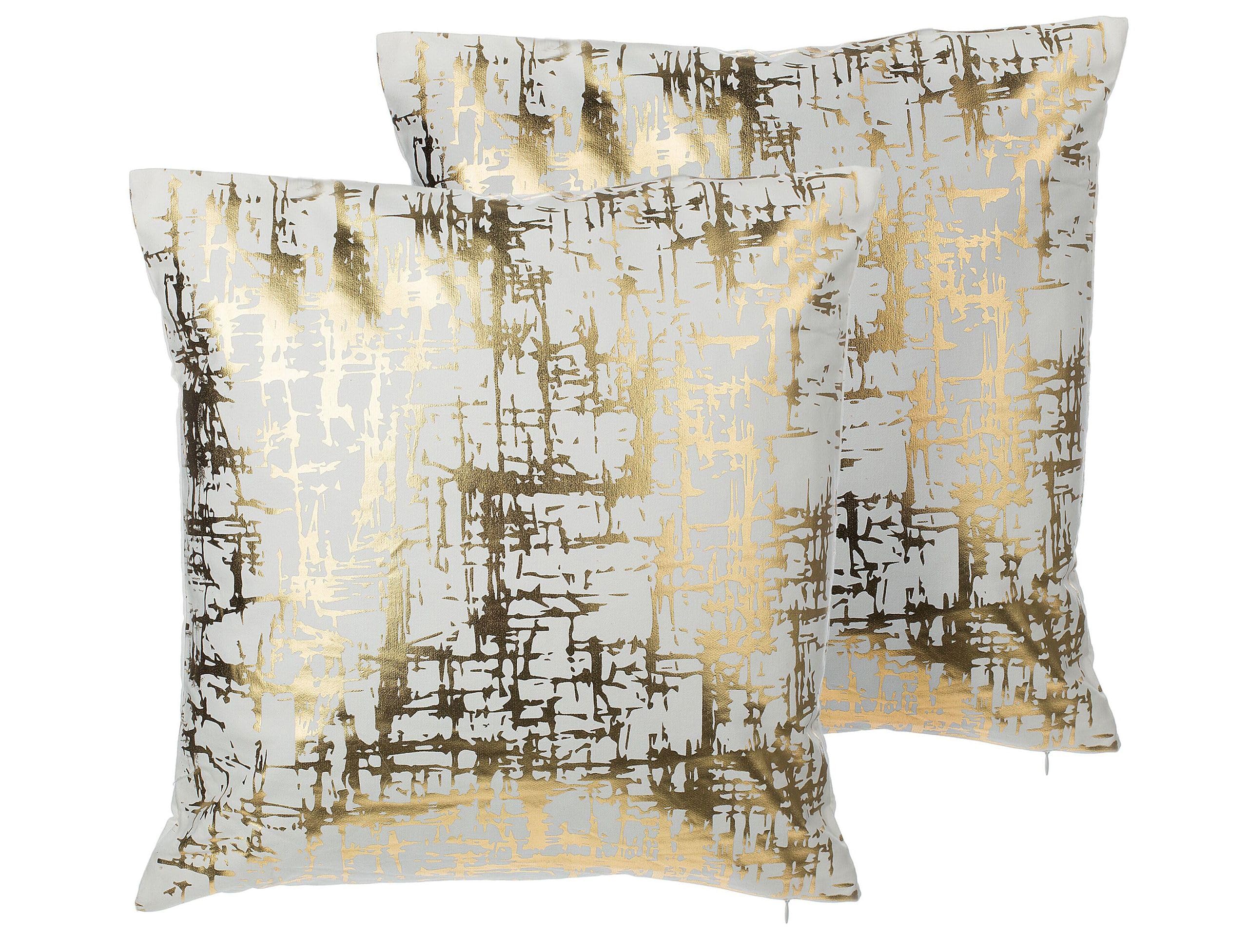 Beliani 2er Set Dekokissen Goldkissen Sofa Couch Kissen Baumwolle weiß/Gold 45x45 cm